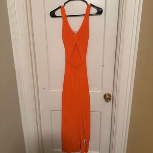 Zara Orange Ribbed Cutout Bodycon Midi Dress | Size S